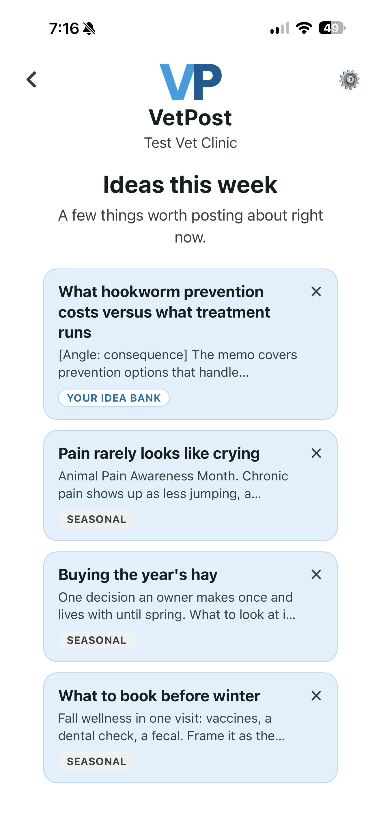 The VetPost ideas screen