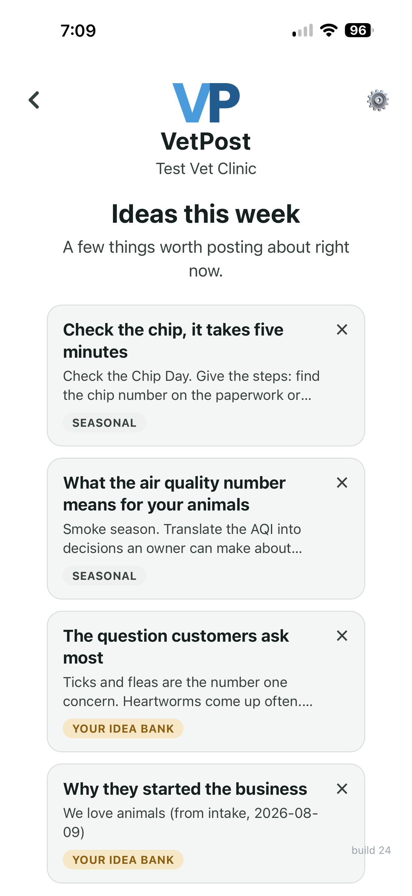 The VetPost ideas screen