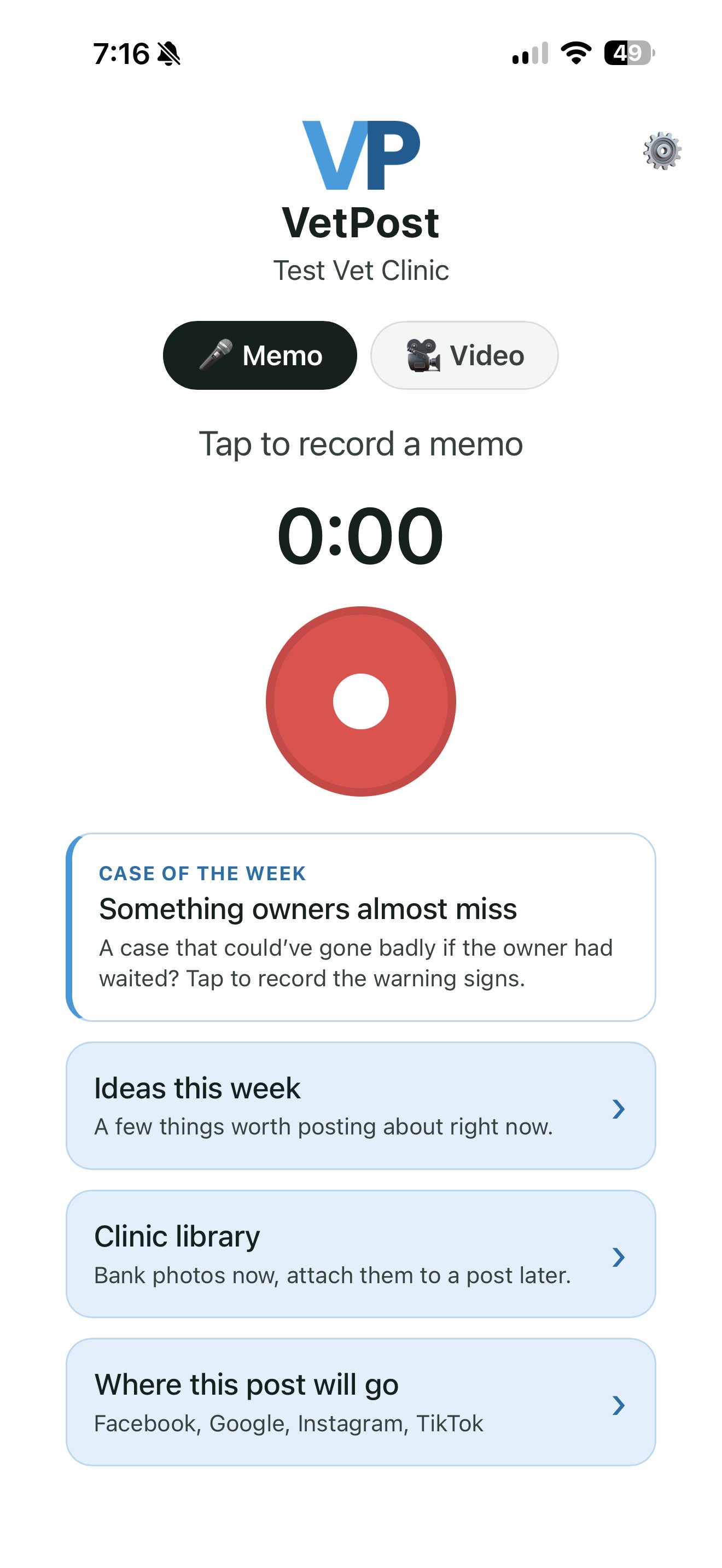 The VetPost recording screen