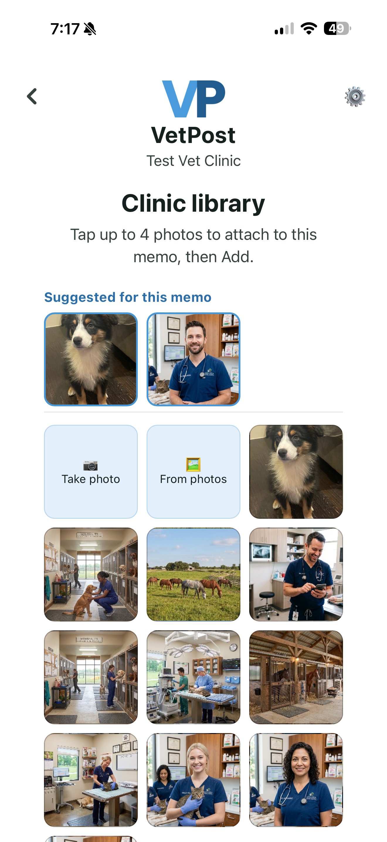 Suggested clinic photos matched to a recorded memo